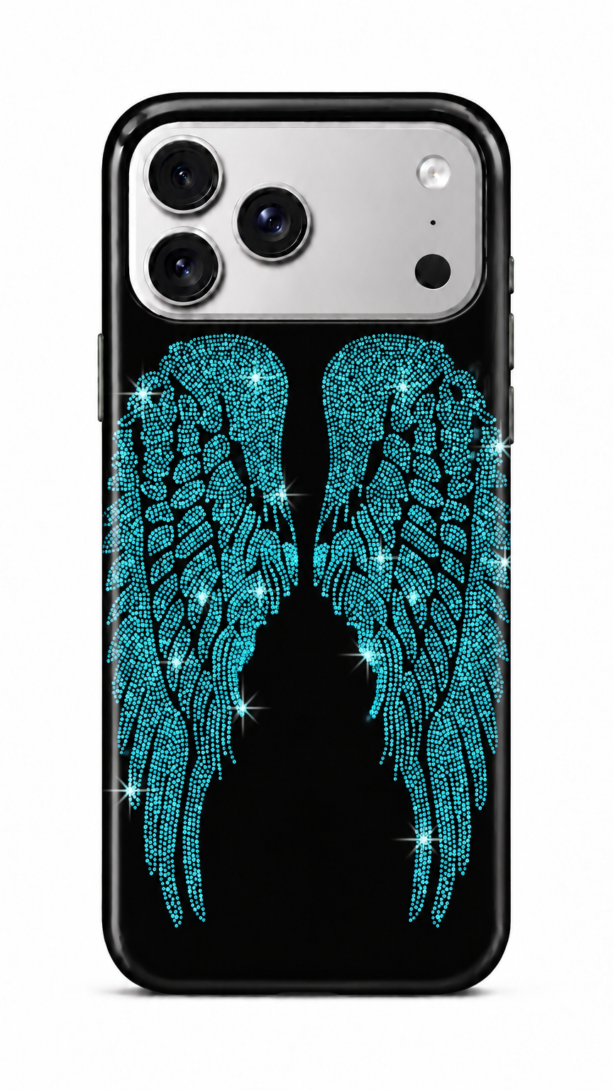 Teal Rhinestone Print Angel Phone Case
